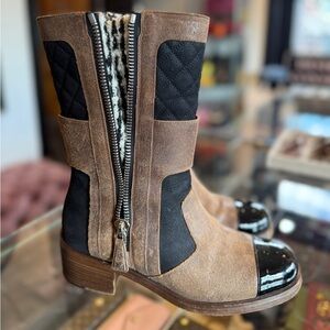 Chanel boots tweed leather zip 39